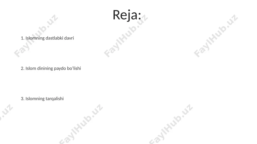 ish), ro'za (ramazon oyida) va haj (makka shahriga ziyorat qilish). bu amallar musulmonlarning kundalik hayotini boshqaradi. e'tiboringiz uchun rahmat @taqdimot_robot image4.jpg image5.jpg image6.jpg image7.jpg image8.jpg image1.jpeg image2.jpeg