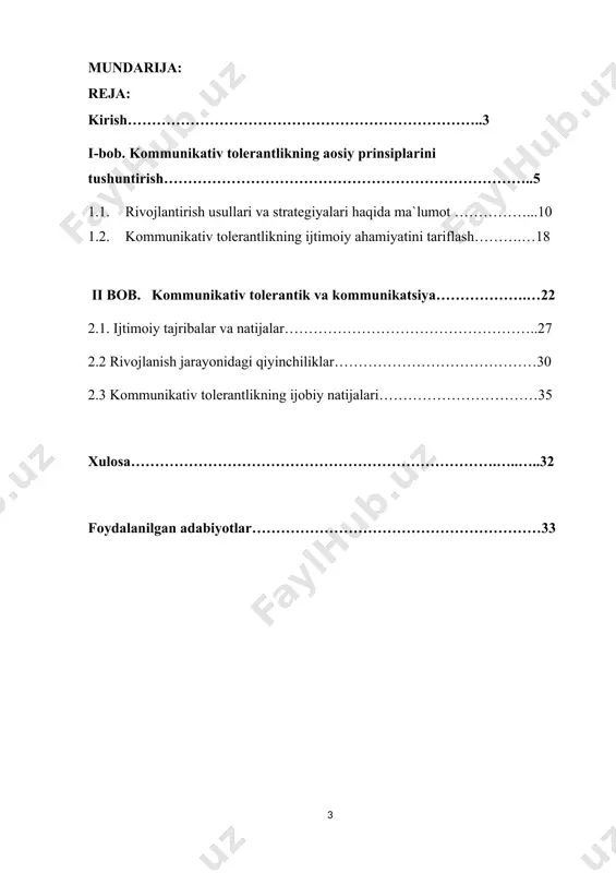 zalari, g‘oyalari va e’tiqodlariga nisbatan toqatli bo‘lish» ta’lim- tarbiya jarayonida yoshlarda tolerantlikni tarbiyalashda esa, tarbiya vositalari tarbiyachining o’rni beqiyos hisoblanadi, shuningdek, toleratlik tushunchasi o’z tarkibiga chidam, bardosh, o’zgalarning hayot tarzi, fikrlashi, xatti-harakati, qadriyatlariga toqat qilish, ularga hurmat nazari bilan qarash, atrofdagilarni kamsitmaslik kabi tushunchalarni qamrab olgan. hozirgi kunda tolerantlik o’ta muhim ahamiyat kasb etadi. bunga ko’ra har kim o’z e’tiqodiga amal qilishda erkindir. har kim bu huquqga boshqalar ham ega ekanligini tan olmog’i lozim. o‘zbekiston ko‘p millatli davlat. bu erda asosiy millat o‘zbeklar bilan birga o‘z madaniyatiga va an’analariga ega bo‘lgan yuzdan ortiq millat va elatlar yashaydi. ana shunday sharoitda, ko‘pmillatli jipslashgan davlatni barpo etishda, millatlararo va elatlararo bag‘rikenglikka erishish siyosatining ahamiyati benihoya kattadir. tolerantlikni har tomonlama qo’llab- quvvatlash maqsadida yunesko «bag’rikenglik tamoillari deklaratsiyasi» ni 1995-yil 16-noyabrda qabul qilingan. jamiyatda turli xalqlar, millatlar va dinlarning o’ziga xos xususiyatlariga nisbatan tolerantlik munoosabatini o’zbekiston misolida ko’rish mumkin. pedagogik jarayonlarda tolerantlik tushunchalarini talaba …