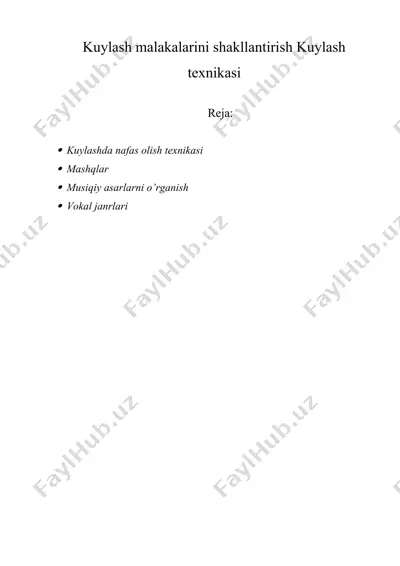 kuylash malakalarini shakllantirish kuylash texnikasi — DOCX