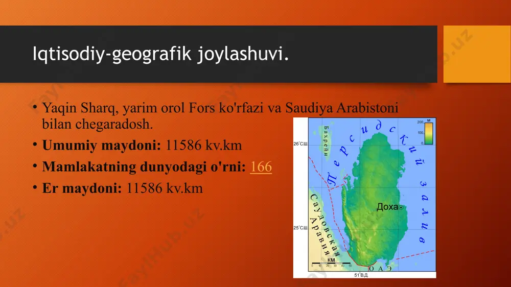 banki 43 million dollarlik o'z kapitali bilan ajralib turadi. 9 tashqi iqtisodiy aloqalar (rossiya bilan iqtisodiy aloqalar). hozirgacha savdo va yuqori texnologiyalar sohasidagi hamkorlik bilan cheklangan. 2011-yilda eksport hajmi o‘tgan yilga nisbatan uchdan birga oshib, 114 milliard dollarga, import ham 27 milliard dollarga yetdi.qatar suyultirilgan gaz, neft mahsulotlari, po‘lat, sement, qisqichbaqa eksport qiladi. oziq-ovqat mahsulotlari, iste'mol tovarlari va texnologiyalarni import qiladi. asosiy savdo hamkorlari yaponiya, aqsh, janubiy koreya, hindiston, singapur, fransiya, saudiya arabistoni. 2011-yilda tashqi qarz 125,6 milliard dollarni yoki yalpi ichki mahsulotning 73,5 foizini tashkil etdi. 2004 yilda hukumat qatarni dubay va bahrayn bilan raqobatlashadigan xalqaro moliya markaziga aylantirishga qaratilgan yangi qonun loyihasini ishlab chiqdi. 10 rossiya bilan diplomatik aloqalar 1988 yilda o'rnatilgan, biroq faqat 1998 yil aprel oyida qatar tiv rahbarining moskvaga tashrifi chog'ida ikki tomonlama soliqqa tortishdan qochish va harbiy sohada hamkorlik to'g'risida bitimlar imzolangan edi. ammo tovar va xizmatlarning haqiqiy harakati hali ham mavjud emas. 2010-2011 …