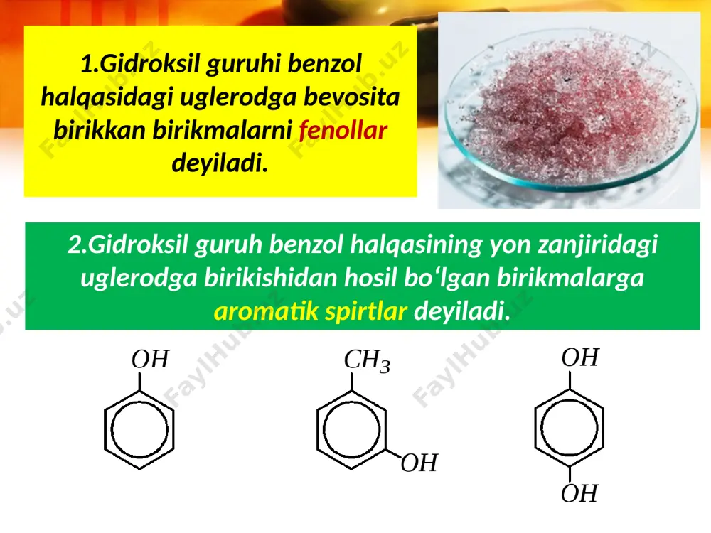 fenollar va aromatik spirtlar. olinishi va xossalari. 10 - sinf - Page 5