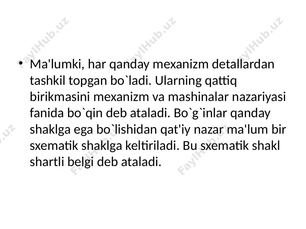 *4 – 0 = 4 demak, mexanizmning erkinlik darajasi 4 ga teng ekan asosiy adabiyotlar. фролов к.в ва б. механизм ва машиналар назарияси. – т.: укитувчи, 1990. джураев а ва б. механизм ва машиналар назарияси. – т.: укитувчи, 2004. karimov r.i, saliyev a. mexanizm va mashinalar nazariyasi fanidan o’quv qo’llanma. t.: toshdtu, 2006. abduvaliyev u.a., karimov r.i. “amaliy mexanika” faninig “mashina va mexanizmlar nazariyasi” bo’limidan kurs ishini bajarish bo’yicha o’quv qo’llanma – t,toshdtu, 2008. image1.png image2.wmf oleobject1.bin