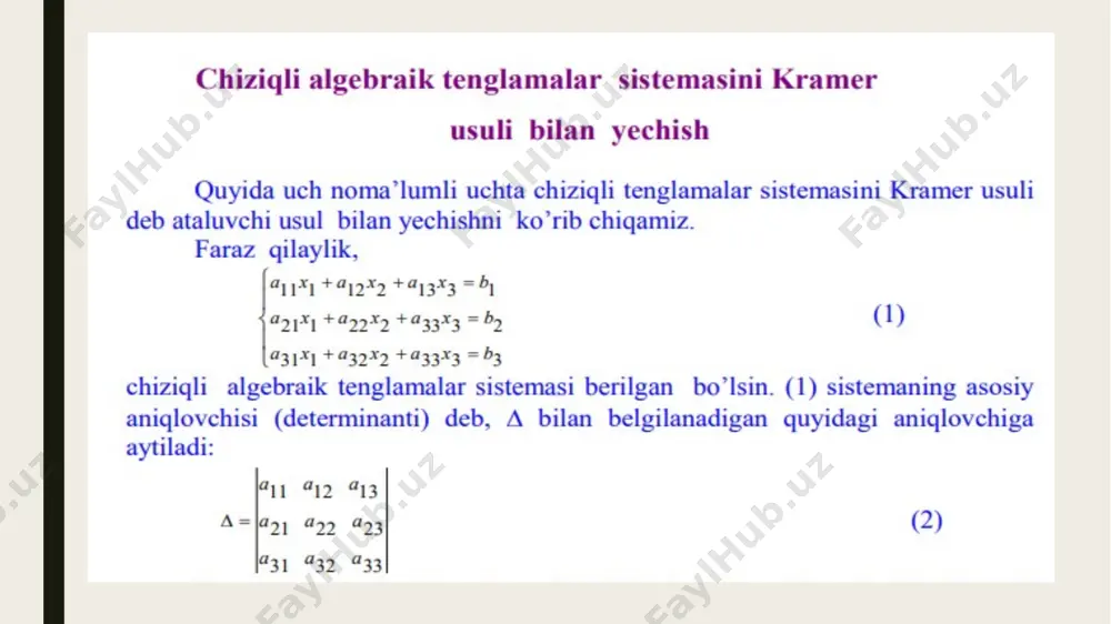 chiziqli tenglamalar sistemasini kramer usulida yechish - Page 4
