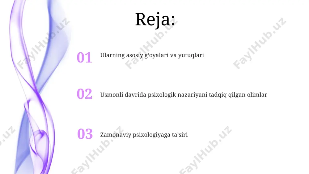 on xulq-atvoriga ta’siri, shuningdek, ijtimoiy muhitning shaxs rivojiga ta’siri borasida 5 dan ortiq qiziqarli kuzatishlar qayd etilgan. manbalar va qoʻshimcha maʼlumotlar 16-asr oxiri va 17-asr boshlarida istanbuldagi süleymaniye kutubxonasida saqlanayotgan qoʻlyozmalar orasida psixologiya masalalariga oid falsafiy risolalar topilishi mumkin. bu asarlarning ba’zilari arab tilida yozilgan boʻlib, yunon faylasuflarining gʻoyalarini aks ettiradi. 18-asrda, istanbuldagi darulfunun universitetida oʻqitilgan 5 ta asosiy falsafa fanidan biri sifatida mantiq va psixologiya elementlari kirgan. ushbu fanlar boʻyicha darsliklar hozirda turkiya milliy arxivida mavjud. usmonli davrida psixologiya ilmining rivojlanishi 16-asrda buxoro madrasalarida tasavvuf falsafasi doirasida inson qalbining murakkab holatlarini, xususan, his-tuyg'ular va xotira kabi jihatlarini o'rganishga oid risolalar yozilgan. istanbuldagi 18-asr kutubxonalarida topilgan qo'lyozmalarda inson xulq-atvorini tushunishga oid, 5 dan ortiq falsafiy va diniy matnlar mavjud bo'lib, ular psixologiya ilmining dastlabki bosqichlarini aks ettiradi. adabiyot va sanʼatda aks etgan psixologik gʻoyalar 19-asr oxirida, turkiston hududida yozilgan baʼzi diniy risolalarda inson ongiga 2 xil yondashuv - tasavvuf va …