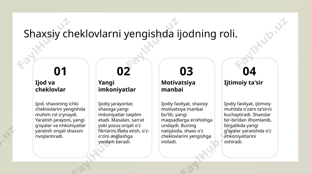 shi va o'ziga bo'lgan ishonchini oshirishi bilan bog'liq. egoizm va altruizm: shaxsiy manfaatlar va jamoat manfaatlari o'rtasidagi o'zaro ta'sir. 1 egoizm va altruizm - egoizm va altruizm o'rtasidagi muvozanat shaxsiy va jamoat manfaatlarining bir-biriga ta'sirini ko'rsatadi, ijtimoiy hayotdagi o'zgarishlarga sabab bo'ladi. 2 shaxsiy manfaatlar - shaxsiy manfaatlar odatda individning o'z ehtiyojlari va xohishlari bilan bog'liq. bular, masalan, moliyaviy imkoniyatlar va o'z-o'zini rivojlantirishni o'z ichiga oladi. 3 jamoat manfaatlari - jamoat manfaatlari esa, kengroq ijtimoiy ehtiyojlar va manfaatlarni anglatadi. bu, umumiy farovonlik va barqarorlik uchun muhimdir, hamda ijtimoiy birlikni ta'minlaydi. 4 o'zaro ta'sir - shaxsiy va jamoat manfaatlari o'rtasidagi o'zaro ta'sir, innovatsiyalar va ijtimoiy rivojlanishni rag'batlantiradi. bu, shaxsiy muvaffaqiyatlar jamoatga qanday ta'sir ko'rsatishini ko'rsatadi. egoizm va altruizm: ijtimoiy hayotdagi muvozanat va uning ahamiyati. 1 egoizm va altruizm egoizm va altruizm, shaxsiy manfaatlar va jamoat manfaatlarining o'zaro ta'sirini ko'rsatadi, bu esa ijtimoiy hayotda muvozanat yaratadi. 2 ijtimoiy muvozanat ijtimoiy muvozanat, egoizm va …