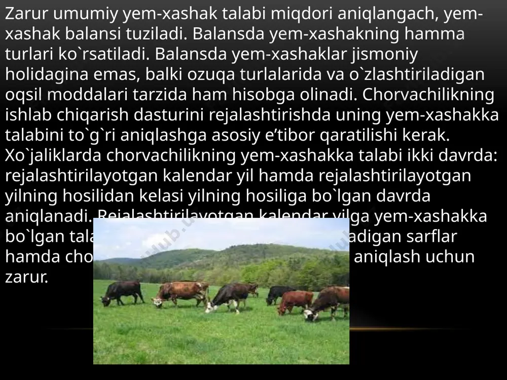 xo‘jaligi sohasida ro‘yxatdan o‘tkazish jarayoni 3 bosqichda amalga oshiriladi. 1-bosqich 2022–2024-yillarni o‘z ichiga oladi. 2-bosqich 2024-yilda amalga oshirilib, bevosita qishloq xo‘jaligi sohasida ro‘yxatdan o‘tkazish tadbiri bajariladi, ya’ni qishloq xo‘jaligi faoliyati to‘g‘risidagi birlamchi ma’lumotlar yig‘iladi. 3-bosqich — 2024–2026-yillarda amalga oshiriladi chorvachilik – mamlakat qishloq xo‘jaligining muhim tarkibiy qismidir. chorvachilik tarmoqlarining maqsadga muvofiq, samarali joylashtirilishi, rivojlantirilishi respublikada mehnat taqsimoti ijobiy hal etilishiga bevosita ta’sir etadi. 2014 yilda qoramolchilikni rivojlantirish bo‘yicha qabul qilingan dasturlar doirasida: qoramollar sonini 11mln.145ming bosh, shundan sigirlar sonini 4 mln.120 ming boshga yetkazish; chetdan 8 ming boshdan ortiq naslli qoramollar olib kelish; 2 mln.100 ming bosh sigirlarni sun’iy urug‘lantirish belgilangan. qoramolchilik bo’yicha 532 ta kichik qoramolchilik xo‘jaliklari tashkil etildi va ularda 14 ming 64 bosh qoramol parvarish qilinmoqda. buning uchun jami 84 mlrd. 794 mln. so‘mlik mablag‘ o‘zlashtirildi. qoramolchilikni rivojlantirishda naslchilikni rivojlantirishga alohida e’tibor qaratilmoqda. joriy yilda xorijiy davlatlardan jami 31 bosh naslli qoramollar olib kelinib, ularning umumiy soni …