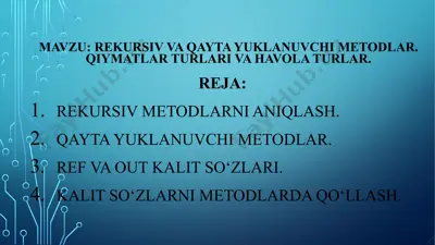 rekursiv va qayta yuklanuvchi metodlar — PPTX