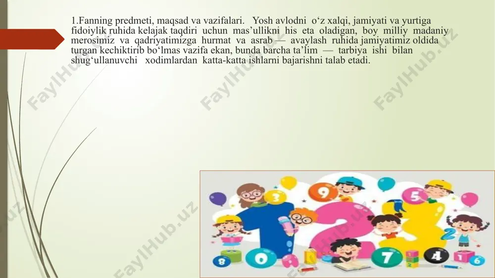y rivojlanish borasida qilgan izlanishlari maqsadga muvofiqdir. bolalarda matematik tushunchalarni shakllantirishda bolaga alohida yaqindan yondashish ahamiyatga egadir. tarbiyachi guruh bilan ko‘pincha frontal ish olib boradi. ushbu frontal ish yutuqlar bilan birga, kamchiliklarga ham egadir. bolalarning faoliyati uchun bir xil sharoit yaratilganligi va vazifani bajarish imkoniyatlari bolalarda har xil bo‘lganligi sababli materialning o‘zlashtirilishi ham har xil bo‘ladi. frontal yondashish bolalarning axborot xazinasini to‘liq e’tiborga olishga imkoniyat bermaydi, chunki ular turli bilim qiziqishlariga, qobiliyatlariga va layoqatlariga ega. mashg‘ulot jarayonida yakka yondashishni amalga oshirishning vositalaridan biri - bu har bir bolaning shaxsiy xususiyatlariga qarab ta’lim berishdir, ya’ni ta’lim berishni individuallashtirishdir. ta’lim berish psixologik- pedagogik adabiyotda o‘quv jarayonining shunday tashhiliy tushuniladiki, ta’lim - tarbiya berish uslub va vositalarining tanlanishida bolaning shaxsiy psixologik xususiyatlari nazarda tutiladi. amaliy maqsadlar: matematik bilim berishdan kuzatilgan amaliy maqsadlar bolalarning nazariyani amaliyotga bog‘lay olishidan, ya'ni olingan bilimlarni amaliy masalalarni hal qilishga, bolalar to‘plam va son haqida; kattalik (miqdor)larning bir-biriga nisbati …