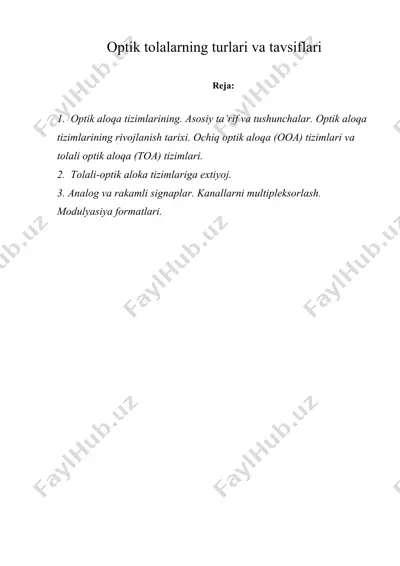 optik tolalarning turlari va tavsiflari — DOCX