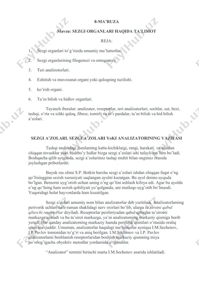 sezgi organlari haqida ta'limot — DOCX
