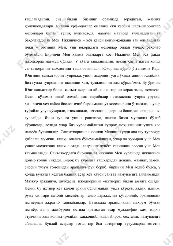 ташлайдилар. натижада эркинликдан маҳрум бўлган ихтиёр, яъни мажбурият остида яратилган асар муаллифни ҳам, идрок этувчини ҳам қониқтирмайди, ҳаққонийликдан йироқ, сохталик намунасига айланади. бундай асарлар тоталитар ёки авторитар тузумларда эстетик идеаллар ўрнини мафкуравий идеаллар эгаллаши туфайли пайдо бўлади; давр ўз гапига кўнмаганларни қатағон қилади, кўнганларни эса «тириклай еб битиради», яъни катта истеъдодлар ҳам ўзидаги атом қувватини, абдулла қаҳҳор айтганидек, бор-йўғи ўтин ёришга сарфлайдилар, охир-оқибатда бутун бир давр санъати равнаққа қараб эмас, балки таназзулга қараб тараққий топади. бунга шўролар ёки фашизм даври санъаткорларининг фожеавий қисмати мисол бўла олади. шу ўринда яна асқад мухторга мурожаат қилишга тўғри келади. у ўзи яшаган ўша давр ва ўша давр санъатидаги истеъдодли ижодкорлар ҳақида шундай дейди: “сизиф афсонасини биласиз, «абадий харсанг»ни ҳам биласиз. менинг авлодим ўша харсангни 70 йил давомида «чўққи»да юмалатди. ичимда нола бор. гоҳо шу нолани эшитиб, максим горькийнинг гапи эсимга тушади. ундан «аҳволингиз қалай?», деб сўраганларида «максимально горько!» деб жавоб берган экан”. таассуфки, бу …
