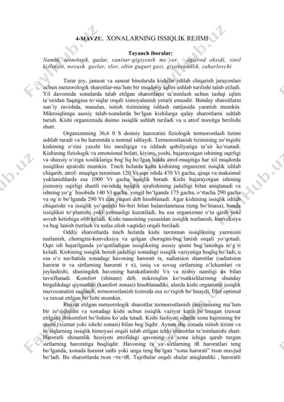 xonalarning issiqlik rejimi — DOC