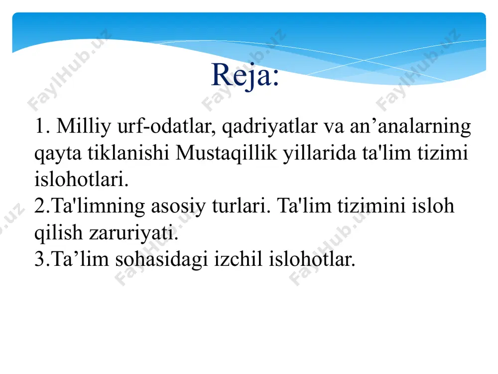 nishonlandi; 1998 yil 24 oktabrь kuni farg‘onada ahmad al-farg‘oniy tavalludining 1200 yilligi nishonlandi; 1999 yil 5 noyabrda xorazmda jaloliddin manguberdi tavalludining 800 yilligi nishonlandi; 1999 yil 17 dekabr kuni ogahiy tavalludining 190 yilligi nishonlandi; 1997 yilda buxoro va xiva shaharlarining 2500 yilligi nishonlandi; 1999 yil 6 noyabr kuni termizda «alpomish» dostonining 1000 yilligi keng nishonlandi. 2000 yilda hazrat a.navoiyning 560 yilligi yana ham kengroq nishonlandi; 2001 yilda xorazmda «avesto»ning 2700 yilligi keng nishonlandi. «avesto» kitobi dunyoga kelganidan buyon ilk marotaba o‘zbek tiliga tarjima qilindi va nashr etildi; 2002 yilda termiz shahrining 2500 yilligi, shahrisabzning 2700 yilligi yunesko ishtirokida keng bayram qilindi; 2003 yilda abduxoliq g‘ijduvoniy tavalludining 900 yilligi nishonlandi. imom abu iso at- termiziyning 1200 yilligi, mahmud az-zamahshariyning 920 yilligi (1995 yil); najmiddin qubroning 850 yilligi, bahouddin naqshbandning 675 yilligi (1993 yil) va hoja ahrori valiyning 600 yilligi keng ko‘lamda nishonlandi; 2000 yili islom olamining ulug‘ huquqshunosi burhoniddin marg‘iloniyning 1200 …