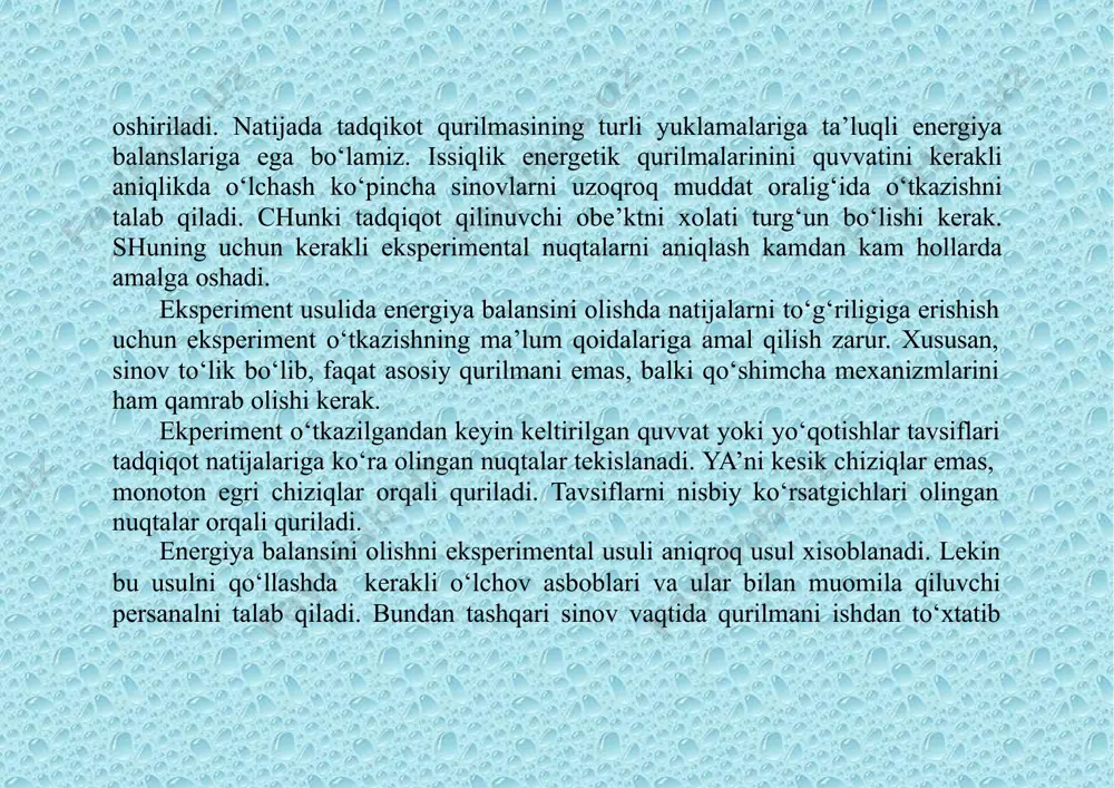 ashuvini quyidagi asosiy bosqichlarga ajratish mumkin: energiya audit obe’ktini o‘rganish va analizi; energiya balansini qurish; energiyadan foydalanish samaradorligini aniqlash; energiya tejamkorligini potensial imkoniyatlarini aniqlash; ko‘rilayotgan obe’kt uchun energiya tejamkorlik imkoniyatlarini qo‘llash samaradorligini iqtisodiy analizi; hisobot tuzish. avtomatlashtirilgan elektr yuritma energiya auditi elektr energiyani mexanik energiyaga o‘zgartirishda ko‘pincha arzon va qulay asinxron motorlaridan foydalaniladi. elektr energiyani mexanik energiyaga o‘zgartiradigan asinxron motorlari quyidagi kirish ko‘rsatgichlari bilan xarakterlanadi: u , i , cos( ) . asosiy chiqish ko‘rsatgichlari motor valida hosil bo‘luvchi aylanuvchi moment - м н * м va aylanish chastotasi - с 1 . elektr energiyasini mexanik energiyaga o‘zgartirishning samarasi elektr motorini foydali ish koeffitsienti (fik) qiymati bilan aniqlanadi. fik qiymati motor ti\turiga, uni nominal kuvvatiga, aylanishlar soniga va yuklamaga bog‘liq. nominal yuklamali motorni fik motorni nominal kuchlanishi oshishi bilan oshib boradi. shuningdek nominal quvvatni kichik qiymatlarida juda tez o‘sadi va uni oshishi bilan kamayadi. fik ni elektr mashinani nominal quvvati …