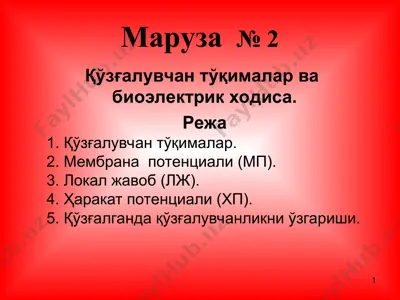 қўзғалувчан тўқималар ва биоэлектрик ходиса — PPT