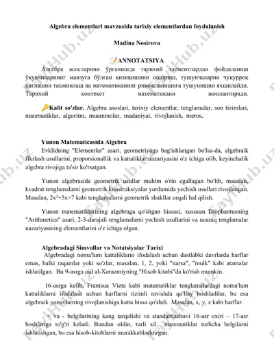 yunon matematicasida algebra — DOCX