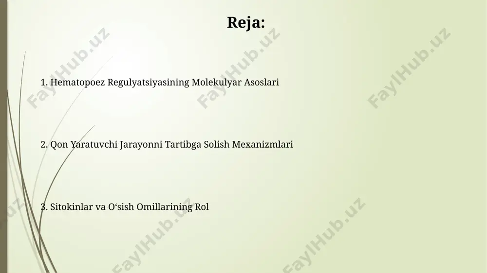 ) va oʻsish omillarini ajratib chiqarib, hematopoetik poya hujayralarining oʻz-oʻzini yangilashini va differentsiatsiyasini tartibga soladi. suyak koʻmigi mikroiqlimining tarkibida mavjud boʻlgan hujayraaro matritsa oqsillari (fibronektin, kollagen), adgeziya molekulalari orqali hematopoetik poya hujayralarining birikishi va joylashishini taʼminlab, ularning funksiyasini tartibga soladi. oʻsish omillarining taʼsiri interleykin-3 (il-3) kabi sitokinlar, kamida 3 ta qon hujayrasi liniyasi (eritroid, miyloid va lenfoid) differentsiatsiyasi va proliferatsiyasini ragʻbatlantiruvchi pleiotrop taʼsirga ega. oʻsish omillari, masalan, eritropoetin (epo), trombopoetin (tpo) va gm-csf, qon hujayralari hosil boʻlishining 10 dan ortiq turini tartibga soladi, shu jumladan eritrotsitlar, trombotsitlar va granulotsitlarni. immunitet sistemasining taʼsiri qizil suyak iligining mikromuhitidagi antigen taqdimotchi hujayralar (apc) 100 dan ortiq sitokinlar va kemokinlarni ishlab chiqarib, immunitet javobini tartibga soladi va hematopoetik poya hujayralarining o'z-o'zini yangilash va differentsiatsiyasiga ta'sir qiladi. immunitet hujayralari, masalan, t-hujayralar va b-hujayralar, sitokinlarni (masalan, il-7, il-3) ajratib, hematopoezning turli bosqichlarida, ayniqsa lenfoid ajdodlarning ko'payishiga ta'sir ko'rsatadi. gematopoezning boshlanishi va rivojlanishi gematopoezning boshlanishi embrion rivojlanishining …