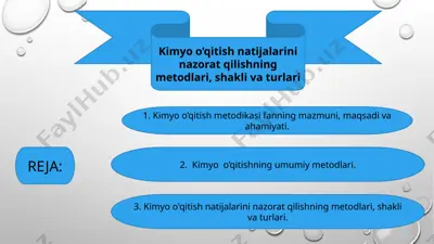 kimyo o’qitish natijalarini nazorat qilishning metodlari, shakli va turlari — PPTX