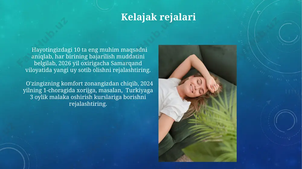 tlariga ko'ra, iqtisodiy o'sishni 10% ga sekinlashtirishi mumkin. o'zgarishga moslashish dunyo bo'ylab 2023-yilda o'tkazilgan tadqiqotlar shuni ko'rsatdiki, o'zgarishlarga moslashuvchanlik darajasi yuqori bo'lgan odamlar, 40% ga ko'proq ish imkoniyatlariga ega bo'lishgan va professional muvaffaqiyatga erishish ehtimoli yuqoriroq. o'zbekistonning samarqand shahrida o'tkazilgan eksperimentda, 50 nafar ishtirokchi ustida o'tkazilgan sinovlarda, moslashuvchanlikni oshirish uchun 8 haftalik treningdan so'ng, 70% ishtirokchilar stress darajasi 25% ga kamayganini ko'rsatdi. qulaylik zonasining ta'rifi qulaylik zonasining chegaralari subyektiv boʻlib, har bir inson uchun individualdir; 10 balldan 5 ballli stress darajasida oʻzgaruvchan boʻlishi mumkin, bu esa andijon viloyatida yashovchi kishining tajribasiga bogʻliq. qulaylik zonasini tark etish, 70% hollarda, yangi koʻnikmalarni oʻrganish va shaxsiy oʻsishga olib keladi, ammo bu jarayon 20-30% odamlarda stress va noqulaylik keltirib chiqarishi mumkin, jumladan, samarqand kabi shaharlarda ham. yangi tajribalarga tayyorgarlik muvaffaqiyatli yangi tajribalar uchun 2 ta asosiy omil bor: moslashuvchanlik va ochiq fikrlilik. 7 kunlik sayohatga borishdan oldin, rejangizni 2 marta qayta ko'rib chiqing va …