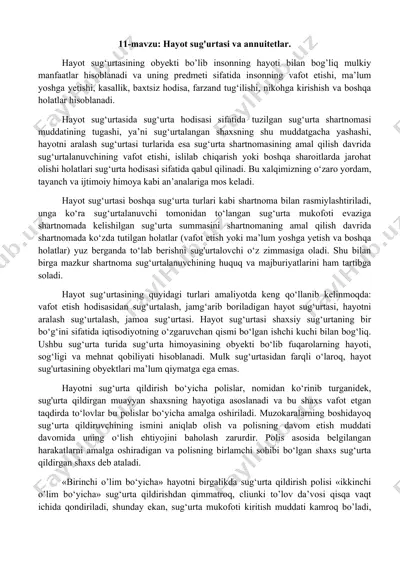 hayot sug'urtasi va annuitetlar — DOCX