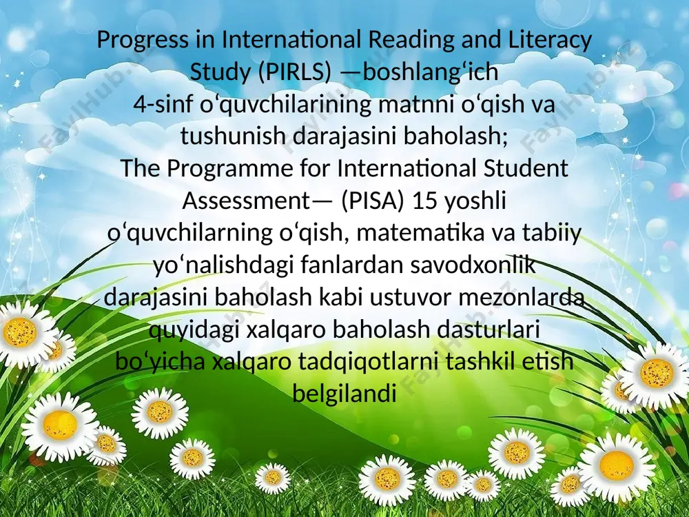 bu xulosalar atrofimizdagi olamni tushinish va inson faoliyati natijasida unda sodir boʻlayotgan oʻzgarishlarni anglab yetish, shunga koʻra kerakli qarorlar qabul qila olish koʻnikmasini rivojlantirish bu boʻlimning asosiy maqsadidir. bu savodxonlik asosi bizning maktablarimizda fizika (astronomiya elamentlari bilan birga), biologiya, kimyo va geografiya fanlari oʻqitilish jarayonida berilishi koʻzda tutilgan. image1.jpeg image2.png image3.jpeg image4.png image5.jpeg image6.jpeg image7.jpeg image8.jpeg image9.png image10.jpeg image11.jpeg image12.jpeg image13.jpeg image14.jpeg