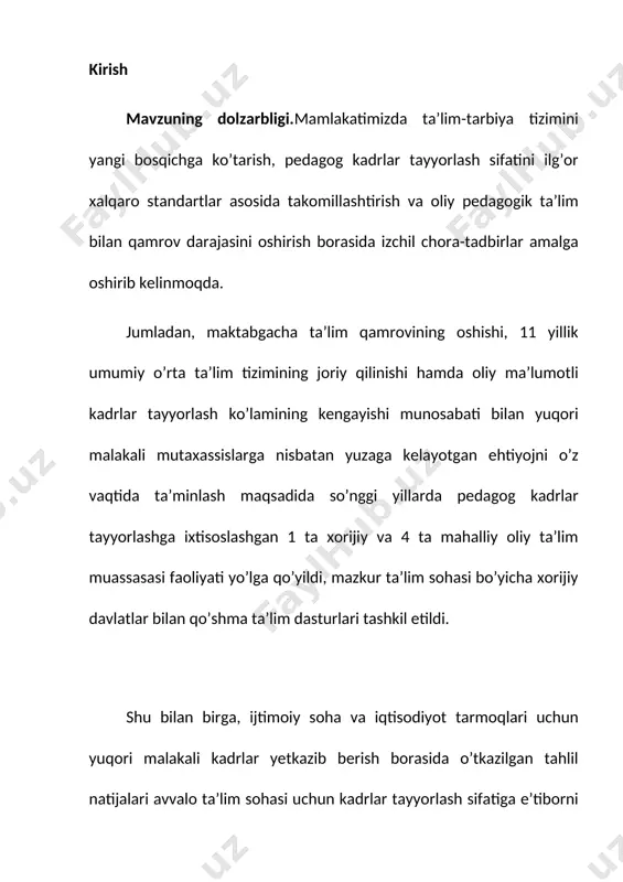 rofessional pedagog kadrlar yetkazib berish, sohaga ilg’or ta’lim texnologiyalarini joriy qilish, shuningdek, o’zbekiston respublikasi prezidentining 2020-yil 24-yanvardagi oliy majlisga murojaatnomasida belgilangan vazifalarni amalga oshirish maqsadida bir qator vazifalar berildi. jumladan: o’zbekiston respublikasi vazirlar mahkamasi: ikki oy muddatda mazkur qarorning 5-bandida nazarda tutilgan pedagogika institutlari faoliyatini tashkil etish; uch oy muddatda qo’qon davlat pedagogika instituti va toshkent viloyati chirchiq davlat pedagogika instituti faoliyatini tubdan takomillashtirish to’g’risidagi hukumat qarorlarini qabul qilsin. toshkent davlat pedagogika universitetiga muntazam ilmiy-pedagogik faoliyat bilan mashg’ul bo’lgan, yuqori malakali, tegishli sohada chuqur kasbiy bilim va yutuqlarga erishgan xodimlarga pedagogika va o’qitish metodikasi ixtisosliklaribo’yicha dotsent va professor ilmiy unvonlari berish huquqi berilsin. o’zbekiston respublikasi xalq ta’limi vazirligi oliy va o’rta maxsus ta’lim vazirligi bilan birgalikda pedagogik amaliyot davrida talabalarga dars berishlari uchun barcha zaruriy shart-sharoitlar yaratilishini ta’minlasin. mazkur qaror ijrosi quyidagi tartibda amalga oshirilsin: o’zbekiston respublikasi oliy va o’rta maxsus ta’lim vaziri i.u.madjidov – tashkil etilayotgan pedagogika institutlari faoliyatini …