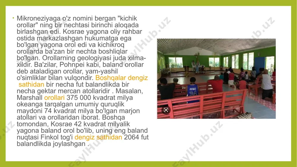 m berishda hali ham chuqur ishtirok etishadi. ular ba'zan insoniyatga eng muhim suzish san'atini o'rgatgan marshalls liktanur kabi madaniyat va texnologiyani olib kelishadi. oila, nasl yoki urug'ning ajdodlari. bu o'zlarining tirik qarindoshlarini egallab olgan va maslahat, yordam va bashoratlarni taklif qiladigan ruhlardir. mikroneziyaliklarning bu ruhlarga bo'lgan munosabati, biz odatda ajdodlarga sig'inish deb ataydigan narsadan tortib, taqvodorlikka yaqinroq bo'lgan hurmatga qadar. tabiat ruhlari (tolls, ogres va maymunlar). bu ruhlar jug'rofiy jihatdan ma'lum joylarga bog'langan, masalan, chuuk asosiy lagunasidagi rif ruhlari. ayyor ruhlar. trickster polineziya va mikroneziyada keng tarqalgan afsonaviy ramzdir. u chuuk orollaridagi olifat (wonof á á t), marshalllardagi letau, kiribatidagi nareau va polineziya gavayidagi maui. ba'zi joylarda u sof ayyor, hamma narsani noto'g'ri qiladigan, barcha qoidalarni buzadigan va akasining xotini bilan to'shakka sakrab tushadigan arxetipik xarakterdir. boshqalarida u shafqatsiz va ko'p hikoyalarda u akalaridan birini o'ldiradi. u ham foydali bo'lishi mumkin: ba'zi orollarda insoniyatga olov olib keladigan nayrangchi. umuman olganda, …