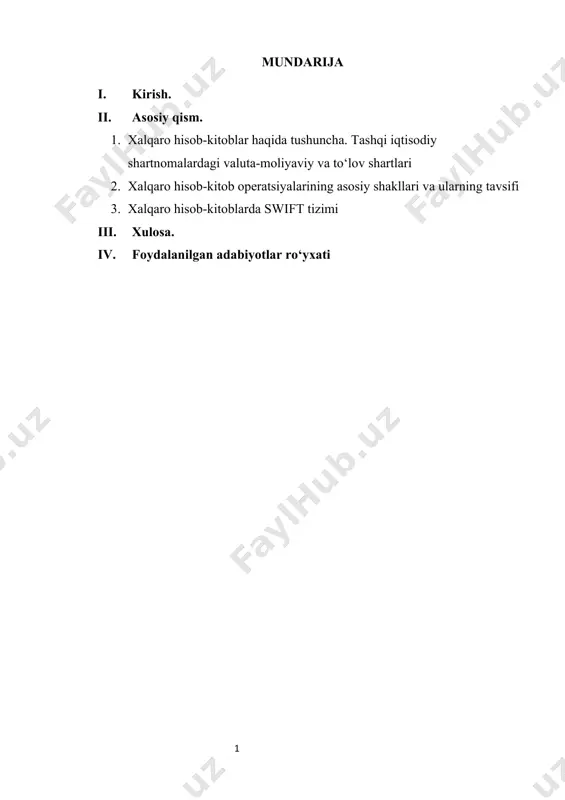 atan mustaqil bo‘lib qolgan shakli xalqaro hisob-kitoblarda o‘z aksini topadi. xalqaro hisob-kitoblar tovarlar va xizmatlar bilan tashqi savdo hamda notijorat operatsiyalar, kreditlar va mamlakatlararo kapitallar harakati bo‘yicha hisob-kitoblarni qamrab oladi. xalqaro hisob-kitoblar - tashqi savdo, kapitallar va kreditlarning harakati bilan bog`liq valyutaviy operatsiyalar, valyutada oldi-sotdi qilish operatsiyalari va boshqa tovarsiz harakatdagi operatsiyalar majmuyi tushuniladi. keyingi yillarda valyuta siyosati va tashqi savdo faoliyati sohasini takomillashtirish bo‘yicha ko‘rilgan chora-tadbirlar mamlakatimiz iqtisodiyotiga xorijiy investitsiyalarni jalb qilish, eksport salohiyatini oshirish, zamonaviy, eksportga yo‘naltirilgan ishlab chiqarishlarni hamda kichik biznes va xususiy tadbirkorlik subyektlarini barqaror rivojlantirishga xizmat qilgani qayd etish lozim. shu bilan birga, valyuta muomalasi sohasining haddan ziyod ma’muriy tartibga solinishi alohida tarmoqlar va xo‘jalik yurituvchi subyektlar uchun imtiyoz va preferensiyalarning asossiz ravishda kam samarali bo‘lgan tizimini shakllantirdi, biznes yuritishda teng bo‘lmagan shart-sharoitlarning vujudga kelishi va raqobatning bozor tamoyillari buzilishiga olib keldi, xorijiy investitsiyalarni jalb qilishda, tovarlar va xizmatlar eksportini oshirishda, umuman, mamlakatimiz iqtisodiy rivojlanishida …