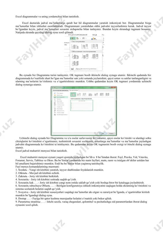 iradi. xonalarni sichqoncha yordamida ko’rganimizda shift tugma bilan tanlanganlar "dan gacha", ctrl bilan esa "va" ma’nosini bildiradi. formulalarda kushtirnok «» ichida yozilgan mantlar o’zgartirilmasdan ekranda chiqariladi. masalan: =esli(a1=5, "a’lo", "a’lo emas" ) bu agar a1 xonadagi son 5 ga teng bo’lsa u holda formula xonasida "a’lo" so’zi yoziladi, aks holda esa "a’lo emas" so’zi yozilish ma’nosini bildiradi. formula bor xonani avtoro’yxat bilan to’ldirganimizda ichidagi formula o’zgarish satri yoki usto’nga qarab o’zgaradi. masalan: agar =esli(a1=5, "a’lo", "a’lo emas" ) formulasi bor xonani pastka avtoro’yxat bilan yo’li bilan to’ldirsak, u holda pastki xonada bu formula =esli(a2=5, "a’lo", "a’lo emas" ) ga o’zgaradi. agar uni o’ng tomonga to’ldirsak u holda o’ng tomondagi xona formulasi =esli(b1=5, "a’lo", "a’lo emas" ) ga o’zgaradi. agar sizga avtoto’ldirish yoki nusxa olish natijasida xosil bo’lgan formulada biror bir xona nomi o’zgarmas bo’lishi kerak bo’lsa, u holda uning nomi oldida $ belgisini qo’yishingiz kerak. masalan: =esli ($a$2=5, "a’lo", "a’lo …