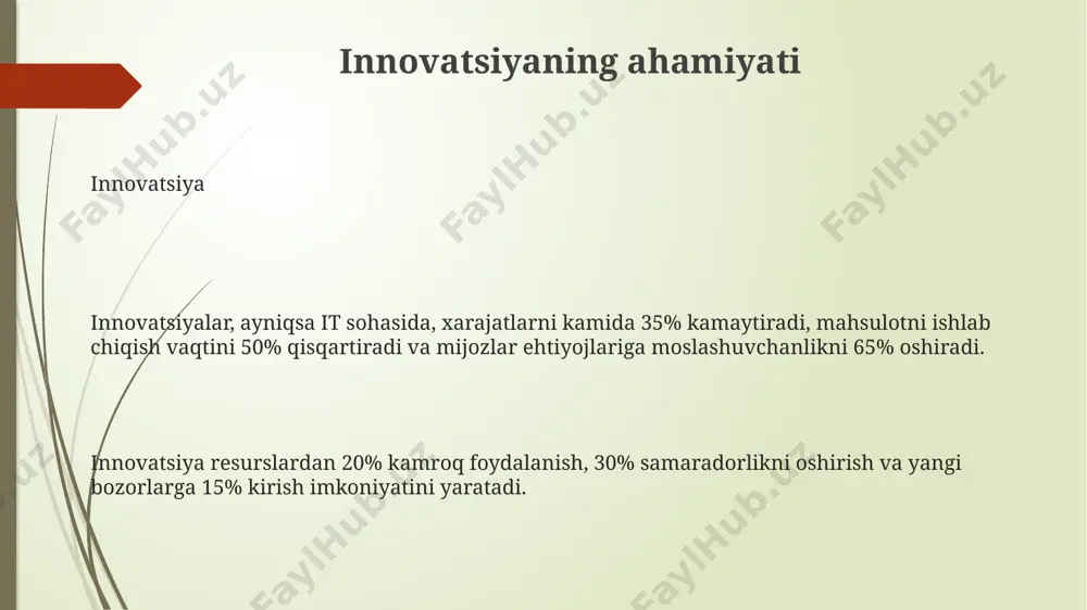 larni kamaytirish mumkin. devops metodologiyasi devops-da "feedback loop" muhim ahamiyatga ega. monitoring vositalari orqali tizim holati real vaqtda kuzatiladi, natijada muammolar 15 daqiqa ichida aniqlanib, 50% holatlarda avtomatik ravishda hal etiladi. muammolarni hal qilishda innovatsion yondashuvlar "agile" metodologiyalari muammolarni hal qilishda adaptivlikni oshiradi. sprints davomiyligi 2-4 hafta bo'lgan iterativ jarayonlar orqali, tezkor feedback olish va o'zgarishlarga moslashish imkonini beradi. muammolarni hal qilishda "design thinking" kabi innovatsion yondashuvlar qo'llanilmoqda. bu 5 bosqichli jarayon bo'lib, foydalanuvchi ehtiyojlariga asoslangan 360 gradusli echimlarni topishga qaratilgan. ai va machine learning texnologiyalari yordamida katta hajmdagi ma'lumotlarni (big data) tahlil qilish orqali muammolarni oldindan aniqlash va ularga nisbatan proaktiv 95% samarali yechimlar ishlab chiqish mumkin. metodologiyalarni moslashtirish va optimallashtirish metodologiyalarni moslashtirish va optimallashtirish 1. loyihaning 80% vazifalarini bajarish uchun moslashuvchan metodologiyalar (agile, scrum) moslashtirilishi, qolgan 20% murakkab vazifalar uchun esa gibrid usullardan foydalanish optimallashtiriladi. 2. metodologiyalarni optimallashtirishda jarayon samaradorligini 15% ga oshirish uchun avtomatlashtirish vositalari va devops …