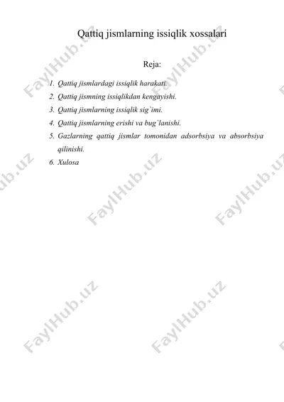 qattiq jismlarning issiqlik xossalari — DOC