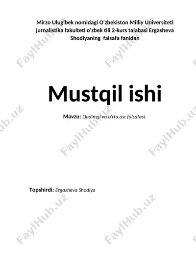 qadimgi va o'rta asr falsafasi — DOCX