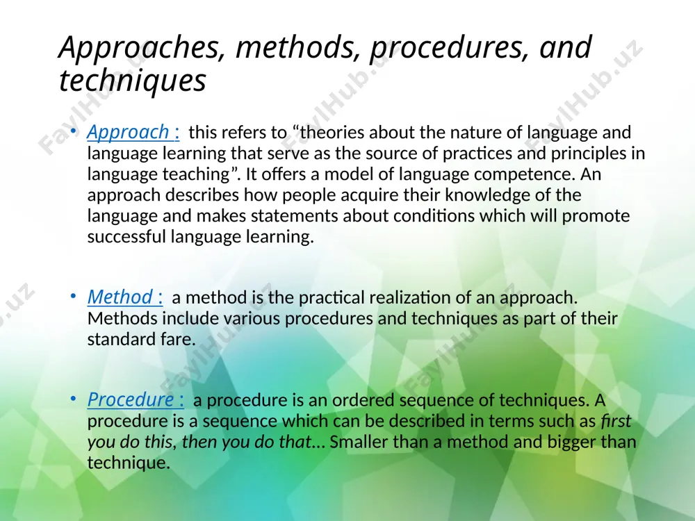 gun early in the course of study; little attention is paid to the content of text,which are treated as exercises in grammatical analysis. audio-lingualism audio-lingual methodology owes its existence to the behaviourist models of learning using the stimulus-response-reinforcement model, it attempted, through a continuous process of such positive reinforcement, to engender good habits in language learners. audio-lingualism relied heavily on drills like substitution to form these habits. habit-forming drills have remained popular among teachers and students, and teachers who feel confident with the linguistic restriction of such procedures presentation, practice, and production a variation on audio-lingualism in british-based teaching and elsewhere is the procedure most often referred to as ppp, which stands for presentation, practice, and production. in this procedure the teacher introduces a situation which contextualises the language to be taught. the students now practice the language using accurate reproduction techniques such as choral repetition, individual repetition, and cue-response …