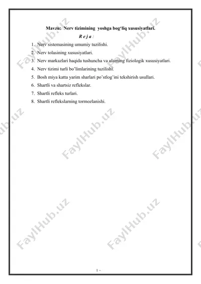nerv tizimining yoshga bog‘liq xususiyatlari — DOCX