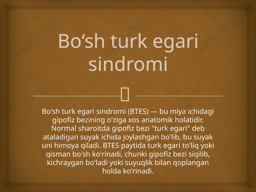y muammolar paydo bo'lganda  profilaktika: profilaktik choralar mavjud emas, lekin erta diagnostika yordamida simptomlarni yengillashtirish mumkin  xulosa: btes nisbatan kam uchraydigan kasallik. yaxshi monitoring va davolash bilan bemorlar hayot sifatini saqlab qolishlari mumkin  e’tiboringiz uchun rahmat image3.png image4.png image5.png /docprops/thumbnail.jpeg