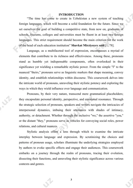 e coursework: practically, this coursework equips students and researchers with valuable analytical tools for dissecting language use in real-world contexts. by honing their skills in stylistic analysis, participants will gain insights into the subtle nuances of pronoun usage and its implications for effective communication. this knowledge is applicable across various fields, including literature, media studies, rhetoric, and language teaching, providing practical value for professionals and scholars alike. the theoretical value of the coursework: theoretical frameworks underpinning this coursework draw from disciplines such as linguistics, stylistics, discourse analysis, and literary theory. by synthesizing insights from these fields, we contribute to the theoretical understanding of language as a dynamic and multifaceted system. through our exploration of pronouns' stylistic power, we enrich theoretical discourse on language structure, meaning-making, and communicative strategies. the subject of this coursework is the stylistic power of pronouns, encompassing an analysis of their functions, effects, and rhetorical significance in …