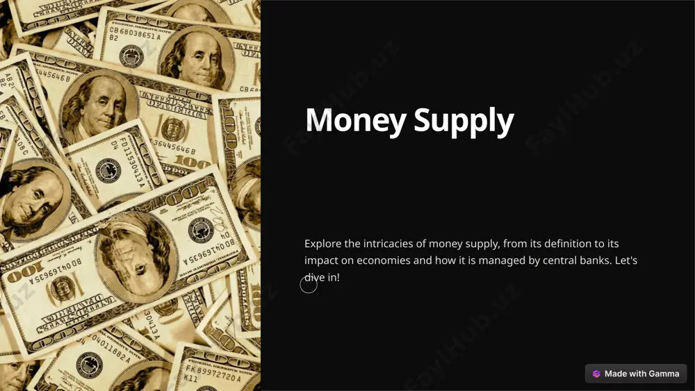 ons, and economic activity. 3 exchange rates the money supply can impact currency exchange rates as interest rate differentials attract or repel foreign investors. 6 control and management of money supply 1 open market operations central banks buy or sell government securities to inject or withdraw money from the banking system, influencing money supply. 2 reserve requirements setting minimum reserve ratios ensures that commercial banks hold a portion of their deposits as reserves, limiting their lending capacity. 3 interest rate policy by adjusting interest rates, central banks influence the cost of borrowing, which can stimulate or restrain economic activity and money supply. 7 central bank's role in regulating money supply managing monetary policy central banks monitor and control money supply to stabilize economies, promote price stability, and foster sustainable growth. issuance of currency central banks are responsible for printing and distributing physical currency, ensuring its security, and managing its circulation. …