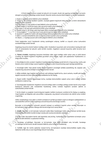tinish belgilari va ulardan foydalanish — DOCX