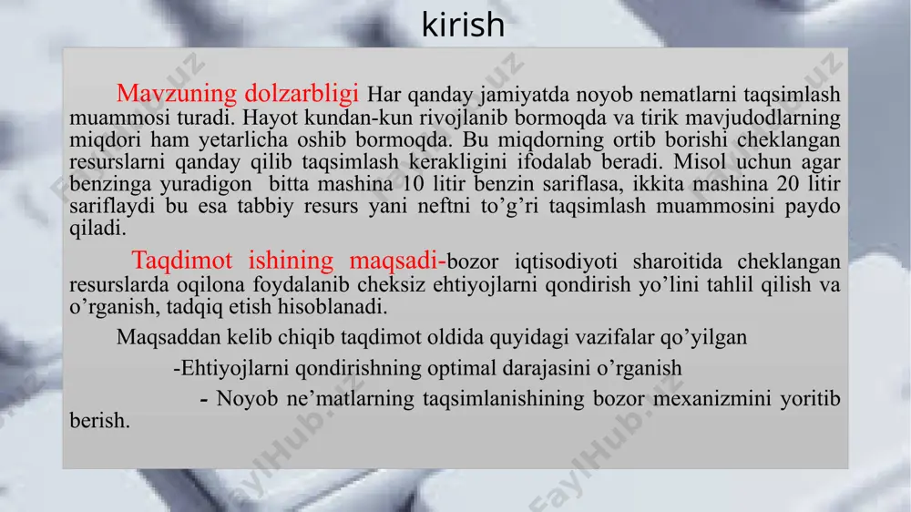 , albatga; — ayrim ehtiyojlar yo`qolib, o`rniga yangisi keladi, ehtiyojlar doirasi yangilanib, kengayib boradi. masalan, asrimizning 70-80 yillarida qo`lda ko`tarib yuradigan (vesna, veta) magnitafonga ehtiyoj katta bo`lgan. magnitafoni bor kishi g`ururlanib yurgan. hozir hech kimga magnitafon kerak emas. uning o`rniga zamonaviy ixcham magnitofonlarga ehtiyoj paydo bo`ldi. eski radiotexnika o`rniga videotexnika keldi; ehtiyojlarning yuksalishi quyidagicha yuz beradi: — kishilarning ehtiyoji miqdoran o`sib boradi. uning sababi esa aholi sonining ko`payishi, turmushining yuksalishida. masalan, hozir jon boshiga 60 kilogramm go`sht talab qilinsa, aholi soni 1,5 marta ko`paysa, shunga ko`ra jamiyat miqyosida jami go`shtga bo`lgan ehtiyoj ham 1,5 marta ortadi, albatga; — ayrim ehtiyojlar yo`qolib, o`rniga yangisi keladi, ehtiyojlar doirasi yangilanib, kengayib boradi. masalan, asrimizning 70-80 yillarida qo`lda ko`tarib yuradigan (vesna, veta) magnitafonga ehtiyoj katta bo`lgan. magnitafoni bor kishi g`ururlanib yurgan. hozir hech kimga magnitafon kerak emas. uning o`rniga zamonaviy ixcham magnitofonlarga ehtiyoj paydo bo`ldi. eski radiotexnika o`rniga videotexnika keldi; ehtiyojlarning yuksalishi quyidagicha yuz …