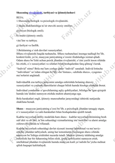 shaxsning tarbiyasi va ijtimoiylashuvi — DOCX