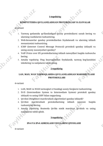 kompyuterda qo‘llaniladigan protokollar va ilovalar — DOCX