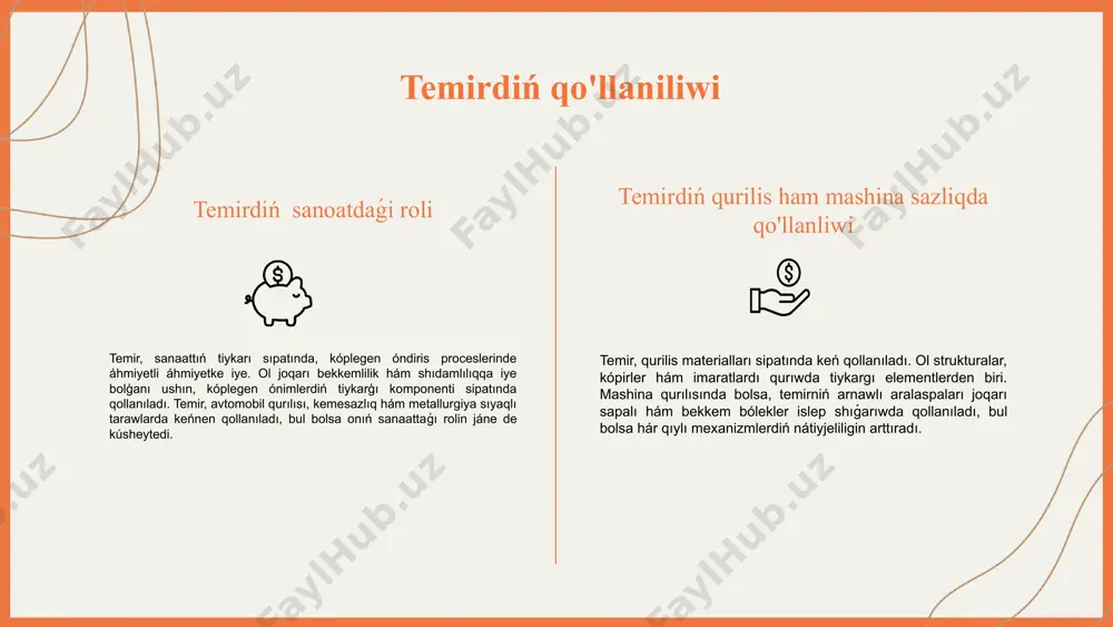 lik procesinde energiya shigarılıwı yamasa jutılıwı. ximiyalıq reakciyalar dawamında energiya almasıwı. termodinamikalıq teńsalmaqlıq hám energiya ótkeriw procesleri. - viii topar elementleriniń reaktivlik dárejesi hám energiya almasıwı arasındaǵı baylanıs. ximiyalıq birikpeler ximiyalıq birikpeler, atomlar arasında elektron almasıwı yamasa óz ara tásirlesiwler arqalı payda boladı. viii topar elementleri óz ara baylanıs arqalı molekulalar yamasa ionlar kórinisinde túrli birikpelerdi payda etedi. olardıń baylanısıw procesi kovalent yamasa ionlı baylanıslar arqalı ámelge asadı. neon: jenil gaz bolip, órtlerde qollanıladı. argon: jáne bir jeńil gaz bolip, elektr lampalarında qollanıladı. kripton: jaqtılıq dereklerinde qollanıladı, joqarı energiya sarplanıwın azaytadı. ksenon: jeńil gaz bolip, joqarı sapalı lampalarda hám lazerlerde qollanıladı. viii topar elementleriniń birikpeleri sanaatta hám texnologiyada keń qollanıladı. olar joqarı sapalı jaqtılandırıw, elektronika hám basqa da kóplegen tarawlarda áhmietli rol oynaydı. ximiyalıq reaktivlik hám salıstırıw ximiyalıq reaktivlik jaģınan viii topar elementleri basqa toparlar menen salıstırılganda, olardıń reaktivlik dárejesi birqansha tómen. mısalı, inert gazler júdá az reakciya beredi, bul …