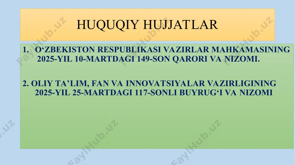 shiga ruxsat etilmaydi. talabalarning o‘zlashtirish ko‘rsatkichi bo‘yicha muayyan o‘quv yilidagi gpa ko‘rsatkichi 3,5 dan past bo‘lganligi sababli vakant qolgan ta’lim granti o‘rinlari keyingi o‘quv yili uchun o‘tkaziladigan ta’lim grantining qayta taqsimotida inobatga olinadi. talabalarning o‘zlashtirish ko‘rsatkichlari o‘zbekiston respublikasi oliy ta’lim, fan va innovatsiyalar vazirligining hemis — oliy ta’lim jarayonlarini boshqarish axborot tizimi orqali shakllantiriladi. bunda talabalarning gpa ko‘rsatkichi yuzdan bir ulushda hisoblanadi. 14. akademik o‘zlashtirish ko‘rsatkichini aniqlash bo‘yicha komissiya tomonidan ta’lim grantiga talabgorlarning o‘zlashtirish ko‘rsatkichlari hisoblab chiqiladi va mutanosib tarzda 80 ballik mezonda baholanadi hamda ushbu komissiya bayoni bilan rasmiylashtiriladi. bunda talabalarning akademik o‘zlashtirish ko‘rsatkichi talabalarning gpa ko‘rsatkichini “ 16” soniga ko‘paytirish orqali aniqlanadi. oliy ta’lim tashkilotlarida ta’lim grantiga talabgorlarning ijtimoiy faolligini aniqlash bo‘yicha baholash mezonlari t/r ko‘rsatkichlar ball 1. kitobxonlik madaniyati 0 — 20 2. “5 muhim tashabbus” doirasidagi to‘garaklarda faol ishtiroki 0 — 20 3. talabaning akademik o‘zlashtirishi 0 — 10 4. talabaning oliy ta’lim tashkilotining ichki tartib …