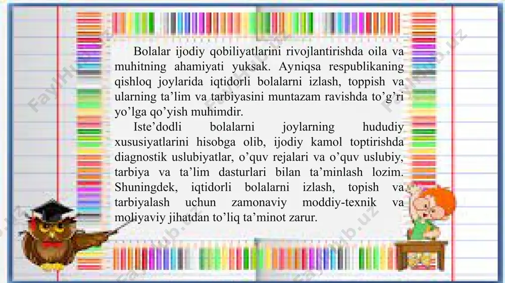 r bilan o`tkaziladigan tadbirlar haftali̇k tadbi̇rlar № kunlar o‘tkaziladigan tanlov — musobaqalar 1 dushanba «yosh matematik» tanlovi 2 seshanba «geometrik jismlar yasash» tanlovi 3 chorshanba o‘quvchilar orasida shaxmat musobaqasi 4 payshanba «kompyuter bilimdoni» tanlovi 5 juma «eng yaxshi matematik boshqotirma tuzish» tanlovi 6 shanba «matematik kecha» yoki «zakovat» o‘yini eslatma: shanba kuni toq sanaga to‘g‘ri kelsa «zakovat» o‘yini o‘tkaziladi, juft sanaga to‘g‘ri kelsa «matematik kecha» o‘tkaziladi. agar bu reja bo‘yicha o‘quv yili davomida darsdan keyin yuqoridagi tadbirlar o‘tkazilsa, o‘quvchilarning bilimi, qobiliyati, mantiqiy fikrlashi ortadi. oyli̇k tadbi̇rlar № oylar o‘tkaziladigan tadbirlar 1 sentyabr «matematika tarixini o‘rganamiz» 2 oktyabr «raqamlar olamida» 3 noyabr «buyuk matematiklar ijodidan» 4 dekabr «kim ko‘p matematik yangiliklarni biladi?» viktorinasi 5 yanvar «matematika mamlakatining qiroli» tanlovi 6 fevral «matematik she’riyat kechasi» 7 mart «matematika mamlakatining qirolichasi» tanlovi 8 aprel texnika olamiga sayohat 9 may «eng yaxshi matematik o‘yinni tuzish» tanlovi iqtidorli bolalarni, shuningdek, diqqatni nimagadir yuqori darajada jamlay …