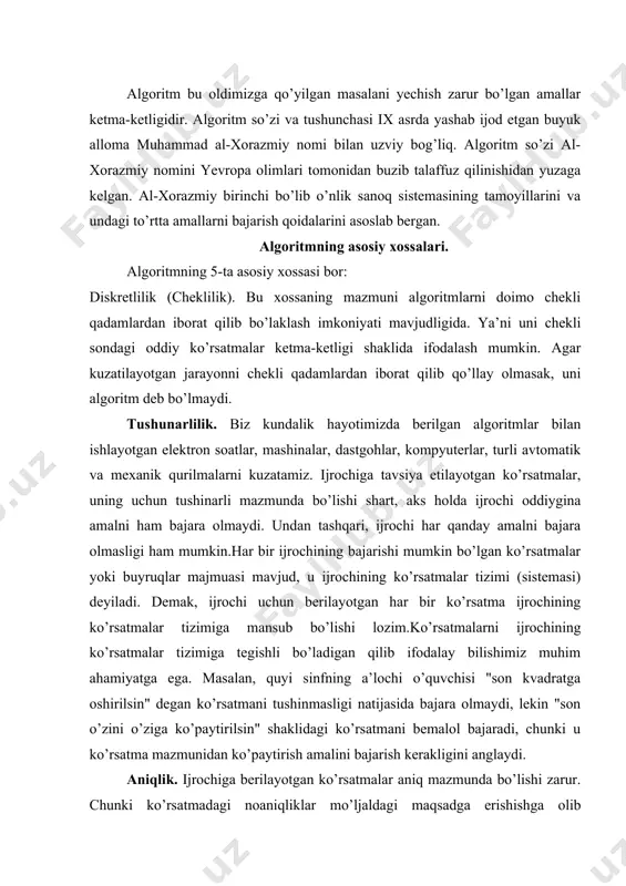 algoritmlаr, ulаrning хоssаlаri. bеrilish usullаri vа strukturаlаri - Page 2