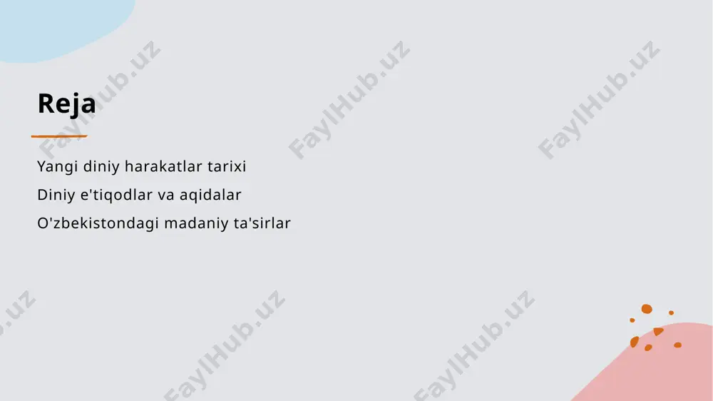 iy harakatlar: diniy e'tiqodlar va aqidalar tahlili. yangi e'tiqodlar yangi diniy harakatlar, ko'plab e'tiqodlar va amaliyotlarni o'z ichiga oladi, bu esa ularning jamoalardagi ta'sirini kuchaytiradi va diniy xilma-xillikni ta'minlaydi. e'tiqod va ritual har bir yangi diniy harakat o'ziga xos e'tiqod va ritual tizimiga ega. bu tizimlar, odatda, ma'naviy o'sish va jamoaviy birlashishni maqsad qiladi. madaniy ahamiyat yangi diniy harakatlar, madaniy o'zgarishlar va ijtimoiy munosabatlarga ta'sir qiladi. ular, ko'pincha, an'anaviy qadriyatlarni qayta ko'rib chiqishga olib keladi. o'zbekistondagi yangi diniy ta'limotlar: e'tiqodlarning madaniy o'rni. 1 yangi ta'limotlar o'zbekistondagi yangi diniy ta'limotlar, asosan, global diniy o'zgarishlar va mahalliy an'analarni birlashtirib, yangi e'tiqod tizimlarini shakllantiradi. 2 madaniy o'zgarish yangi diniy ta'limotlar, o'z navbatida, milliy madaniyatni boyitib, ijtimoiy aloqalarni mustahkamlashga yordam beradi va yangi urf-odatlarni keltirib chiqaradi. 3 ijtimoiy rol ushbu diniy ta'limotlar, ayniqsa, yoshlar orasida ijtimoiy birlikni ta'minlashda muhim rol o'ynaydi, ularni yangi jamoalarga jalb qiladi va ruhiy qo'llab-quvvatlaydi. 4 an'analar bilan aloqasi o'zbekistonda …