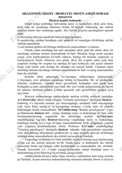 shaxsning hissiy- irodaviy-motivasion sohasi — DOCX