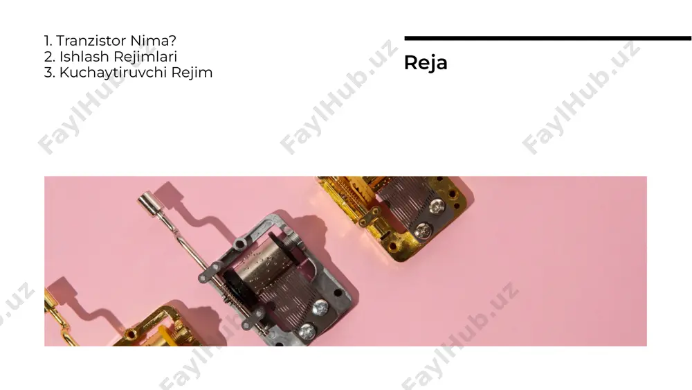 fatida ishlatiladi. ular signalni kuchaytirish uchun zarur. amplifikatorlar audio tizimlarida, radioeshittirishda va boshqa ko'plab elektron qurilmalarda keng qo'llaniladi. tranzistorlar va amplifikatorlar tranzistorlar kalit sifatida ishlatilganda, ular oqimni boshqaradi. ular raqamli tizimlarda, masalan, kompyuterlarning mantiqiy devrelarida muhim rol o'ynaydi. bu usul tejamkor va samarali energiya sarfini ta'minlaydi. tranzistorlar va kalitlar tranzistorlar sensorlar bilan birgalikda ishlatilganda, ular ma'lumotlarni olish va qayta ishlash imkonini beradi. sensorlar orqali olingan ma'lumotlar tranzistorlar yordamida kuchaytiriladi va boshqariladi. bu texnologiya aqlli qurilmalarda keng qo'llaniladi. tranzistorlar va sensorlar tranzistorlar juda ko'p afzalliklarga ega: kichik o'lcham, yuqori ishonchlilik, energiya tejamkorligi va uzoq umr. ular zamonaviy elektronika sohasida muhim rol o'ynaydi va ko'plab innovatsiyalarni ta'minlaydi. tranzistorlarning afzalliklari kelajakda tranzistorlar yangilanish va innovatsiyalar bilan rivojlanadi. nano- texnologiyalar va kvant tranzistorlar kelajakda elektronika sohasida yangi imkoniyatlar yaratadi. bu texnologiyalar samaradorlikni oshirishga yordam beradi. kelajakdagi tranzistorlar tranzistorlar elektronika sohasida asosiy elementlardan biri hisoblanadi. ularning ishlash rejimlari va amaliy qoʻllanilishi bizning hayotimizda katta ahamiyatga …