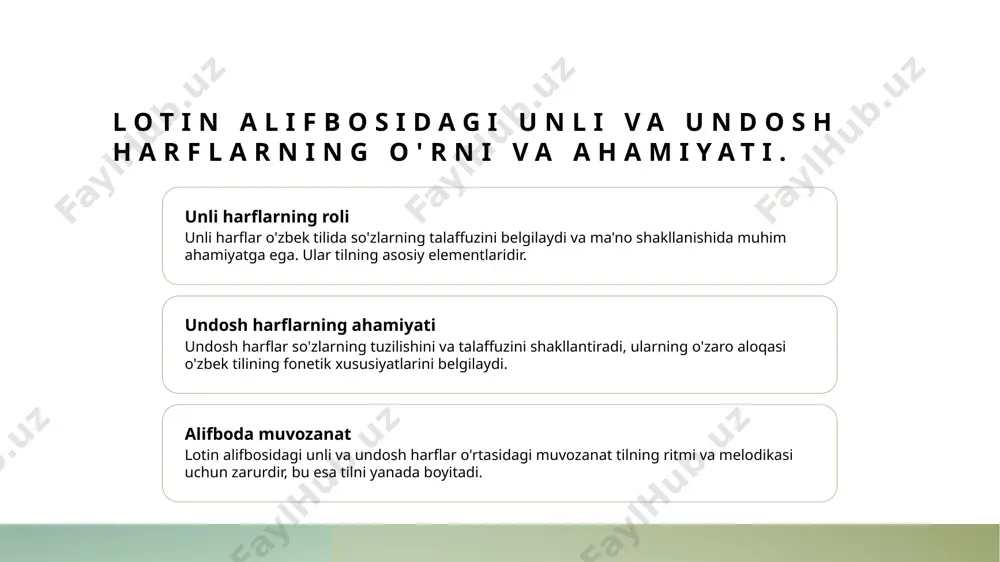 aydi. ularning talaffuzidagi farqlar ma'no o'zgarishiga sabab bo'lishi mumkin. undosh harflarning tasnifi: umumiy ko'rinish va asosiy turlar. 1 undosh harflar ta'rifi - undosh harflar, tovushlarimizni shakllantiradigan va so'zlarni birlashtiradigan harflardir. ular to'rt asosiy guruhga bo'linadi: teshik, yumshoq, qattiq va frikativ. 2 undosh harflarning turlari - undosh harflar turlari: teshik (b, p), yumshoq (j, l), qattiq (k, g) va frikativ (f, v) harflar. har bir tur o'ziga xos talaffuz xususiyatlariga ega. 3 undosh harflarning o'rni - undosh harflar, so'zlarning ma'nosini o'zgarishiga ta'sir qiladi. ular fonetik tizimda muhim ahamiyatga ega, talaffuz va yozuvda asosiy rol o'ynaydi. undosh harflarning talaffuzidagi o'ziga xos xususiyatlar. 1 undosh harflarning o'ziga xosligi undosh harflar, talaffuzda tovushning qattiqlik va yumshoqligiga qarab farqlanadi. bu o'ziga xoslik, o'zbek tilida ma'no kiritishda muhim rol o'ynaydi. 2 talaffuzdagi farq undosh harflar, tovushning joylashishi va og'iz holatiga qarab, yumshoq yoki qattiq talaffuz qilinadi. masalan, "t" va "d" harflari qattiq, "s" va "z" esa …