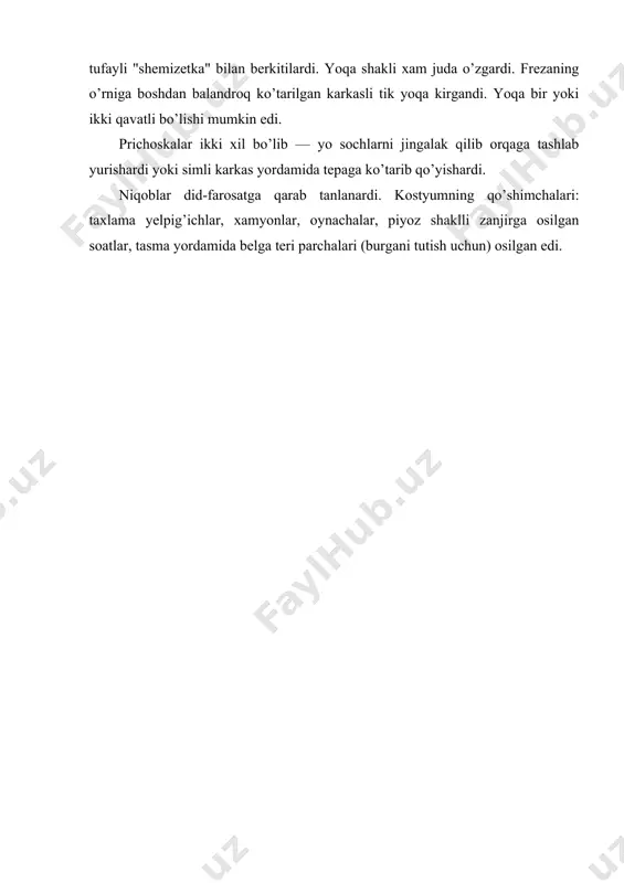 va n. o’zbek milliy kiyimlari: xix–xx asrlar. – t., 2006. 8. oydinov n. o’zbekiston tasviriy san’ati tarixidan lavhalar. – t.: «o’qituvchi», 1997.